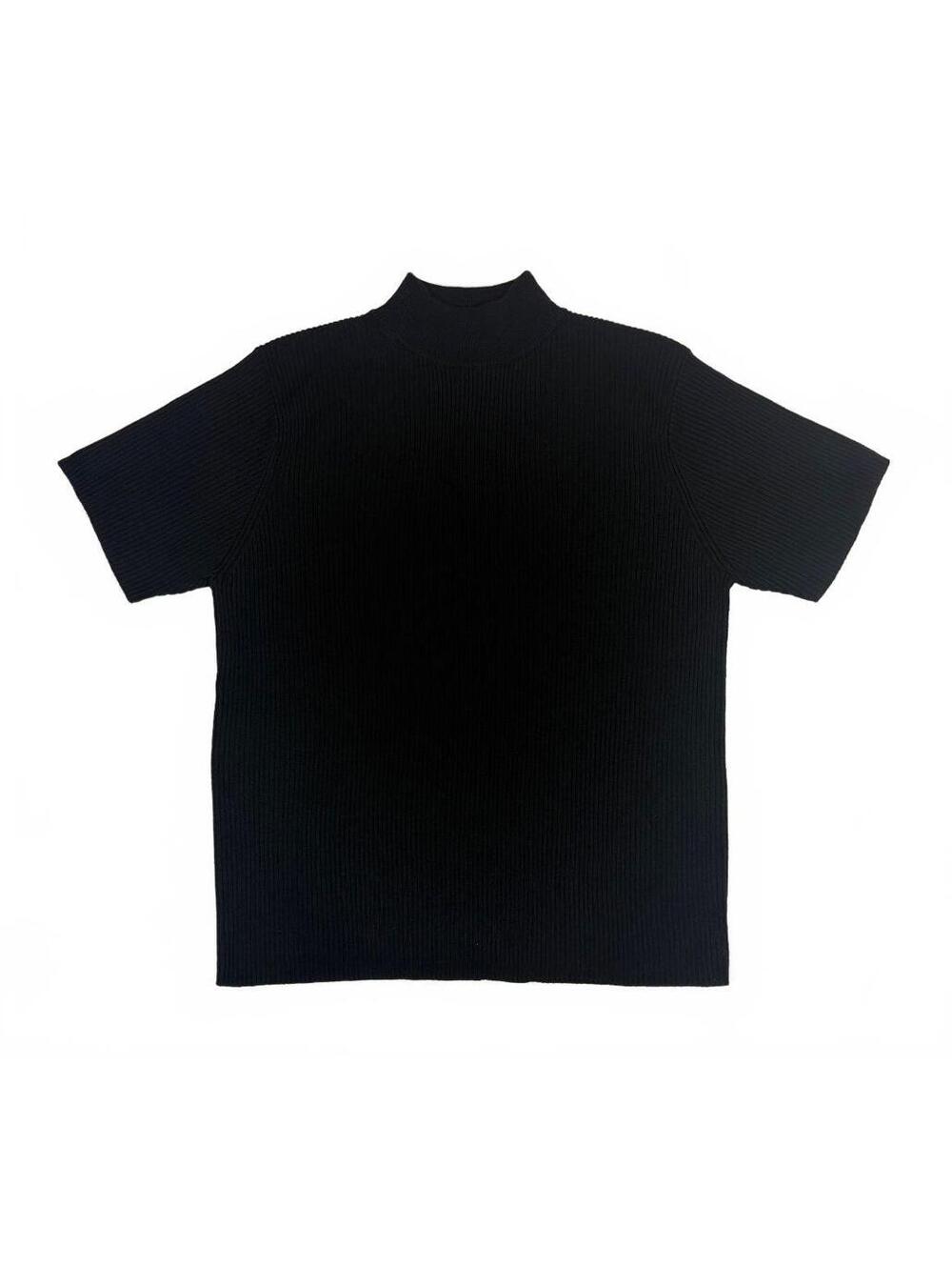 Vintage 1990s Crystal Kobe Women's L Black Ribbed Mock Neck Short Sleeve Sweater